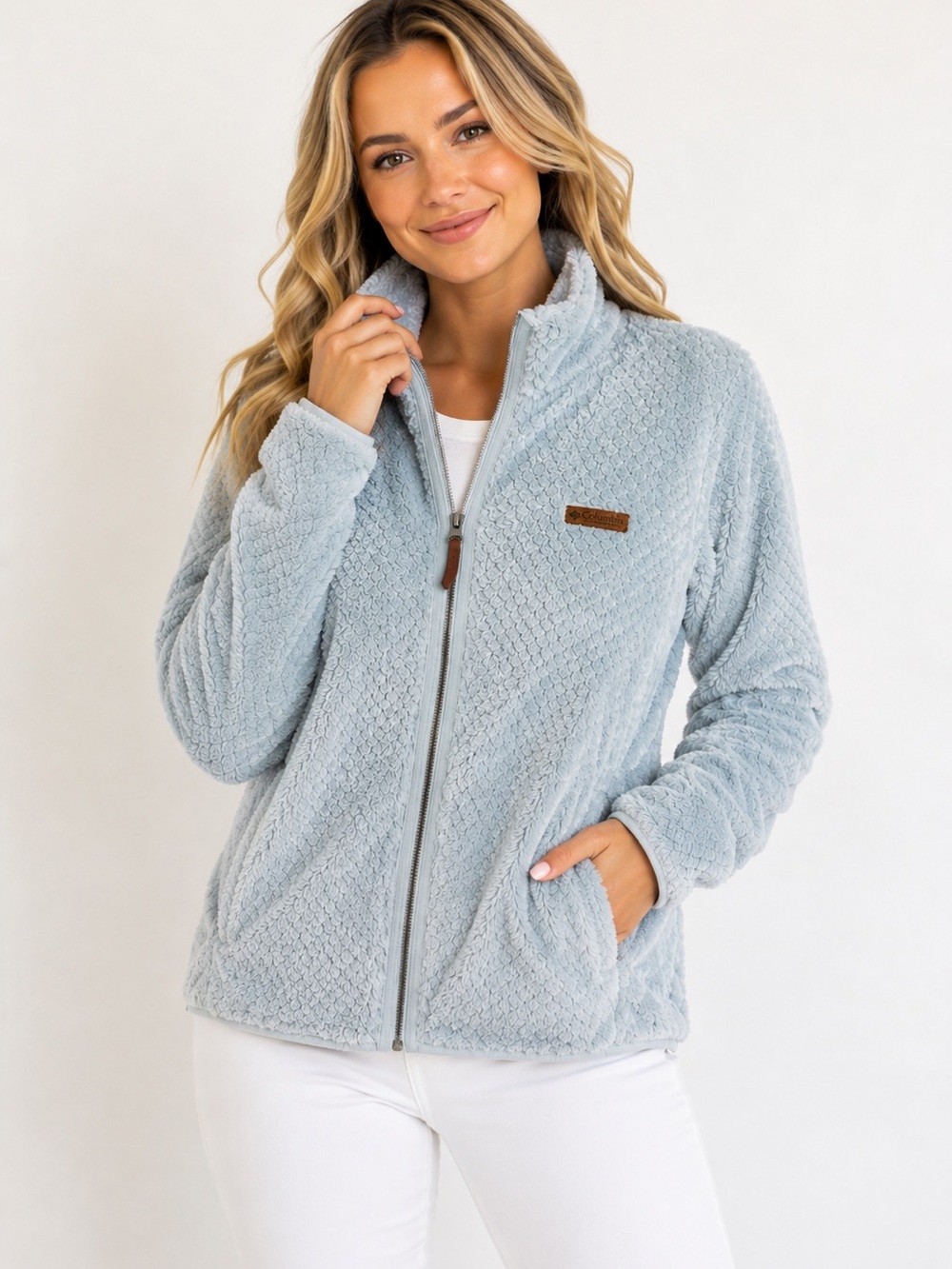 Columbia Cozy Light Blue Sherpa Zip Jacket fleece woman’s Large winter comfy